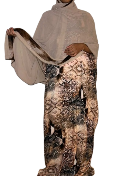 Printed Baati set with chiffon hijab