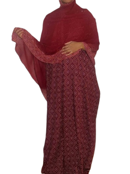 Printed Baati set with chiffon hijab