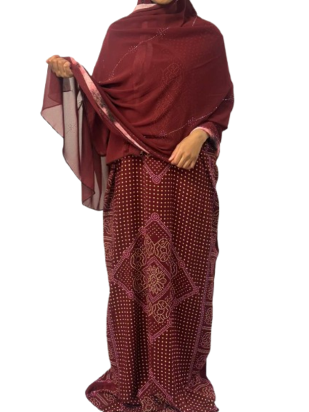 Printed Baati set with chiffon hijab