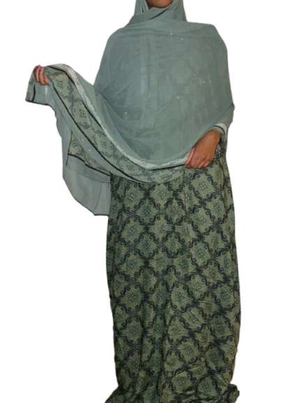 Printed Baati set with chiffon hijab