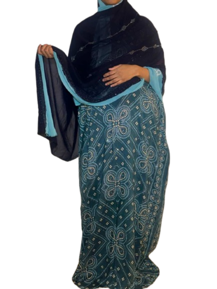 Printed Baati set with chiffon hijab