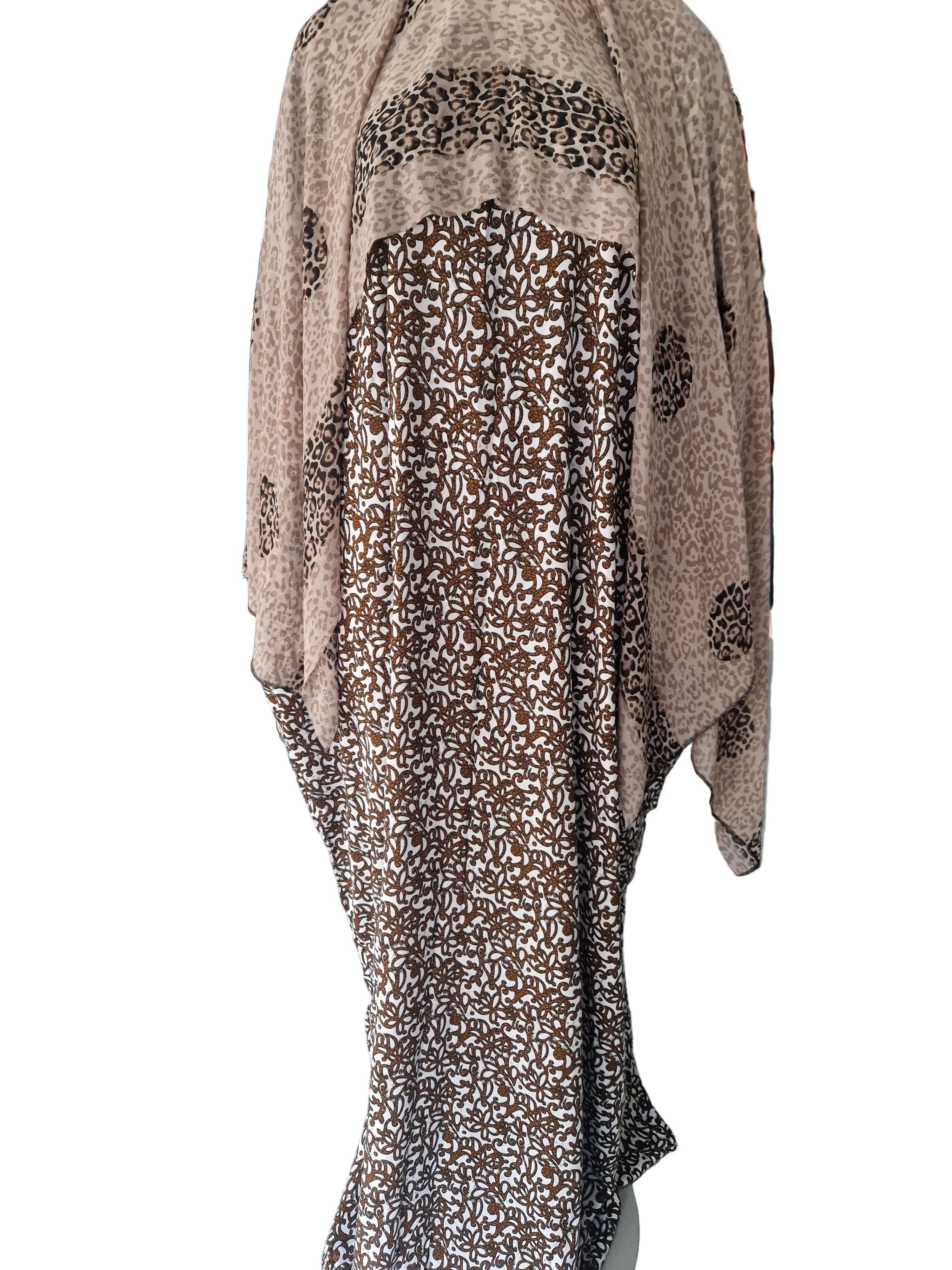 Brun Printed Bawein Baati set with chiffon hijab.