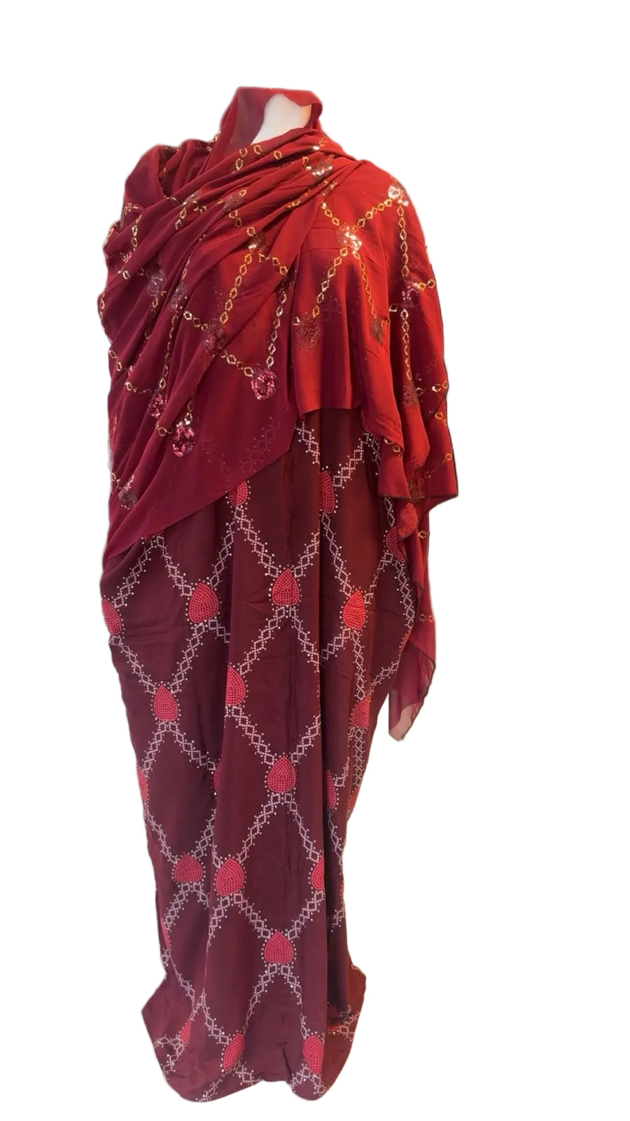 Printed Baati set with chiffon hijab.