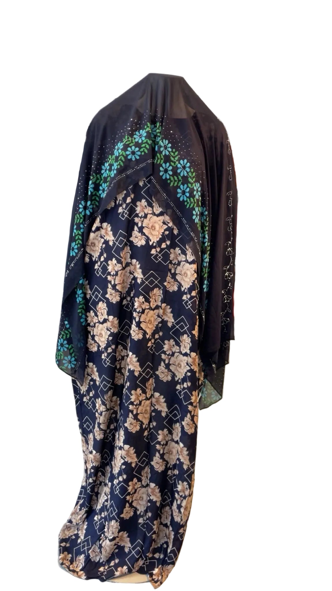 Printed Baati set with chiffon hijab.