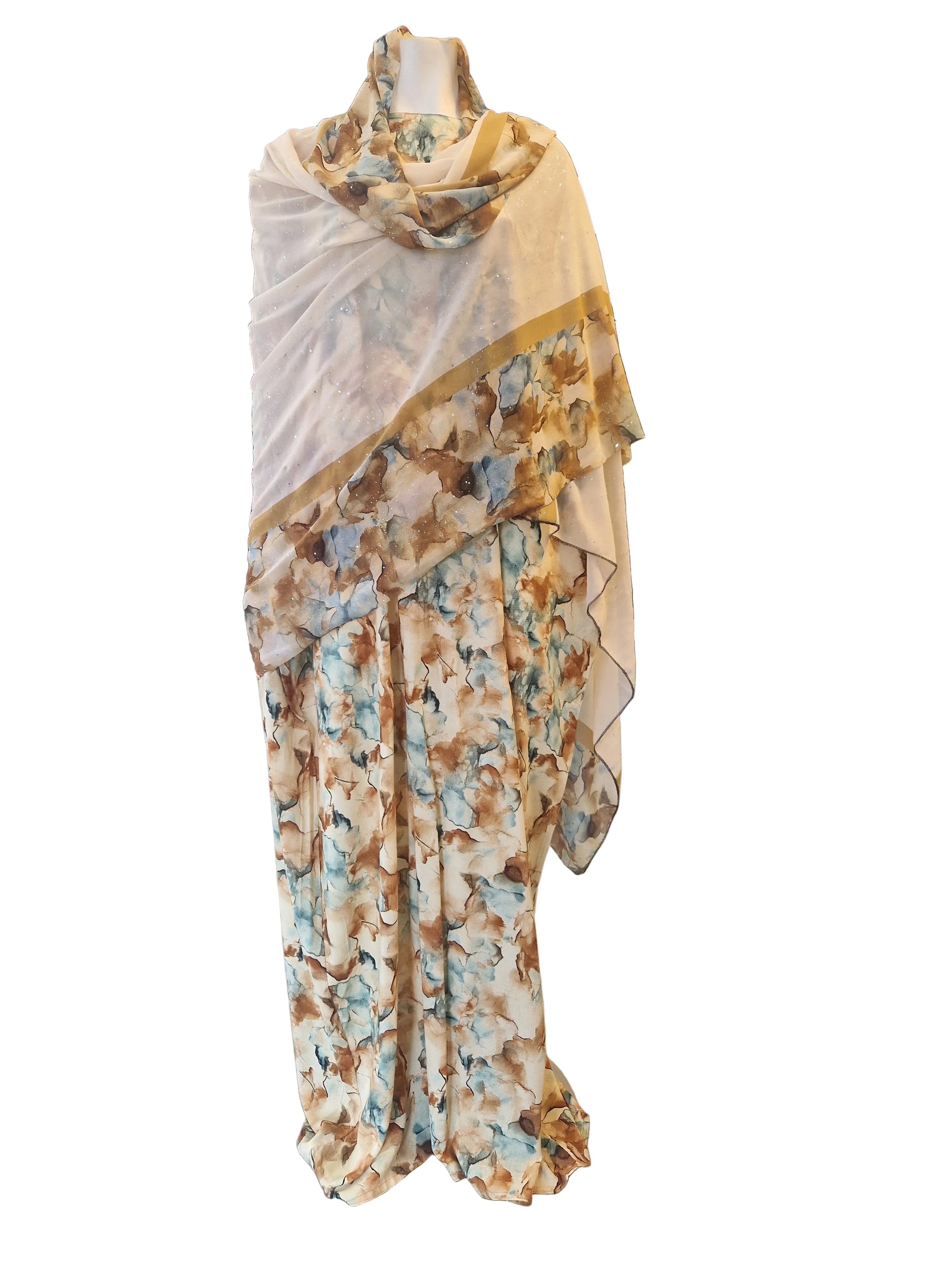 Printed Baati set with chiffon hijab