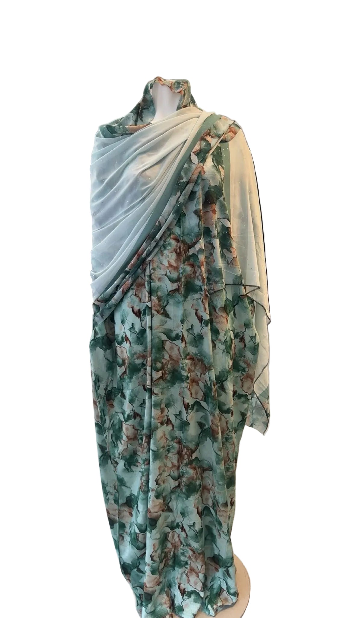 Printed Baati set with chiffon hijab.