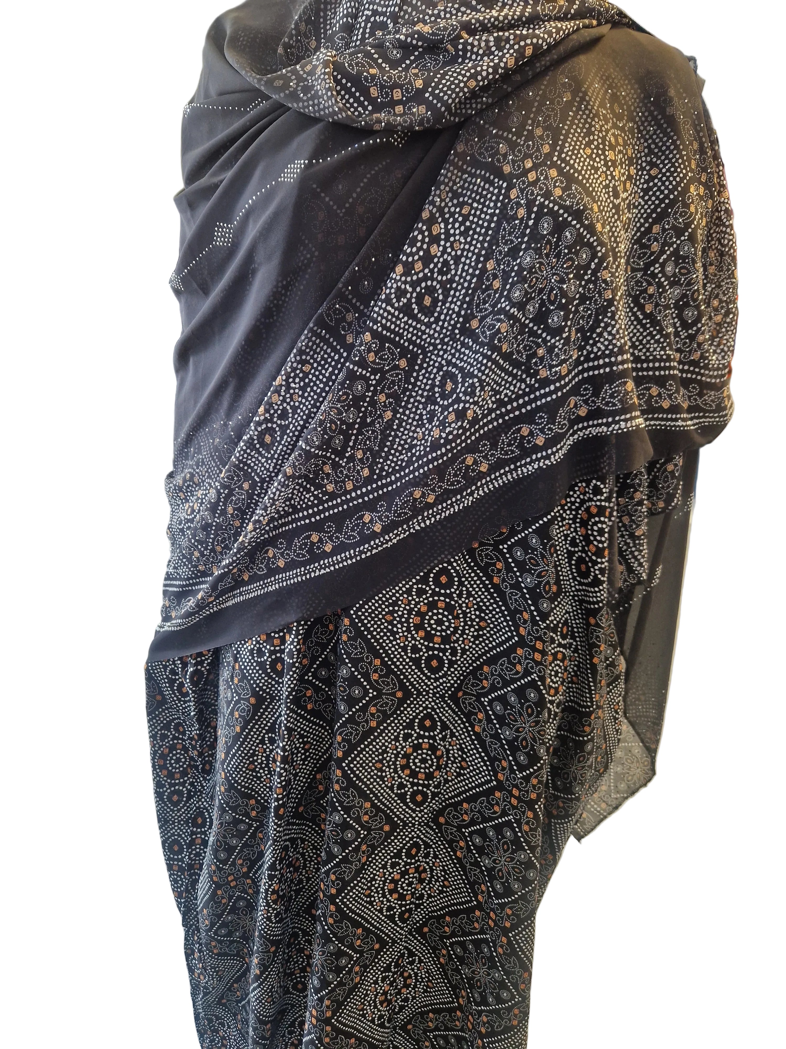 Printed Baati set with chiffon hijab