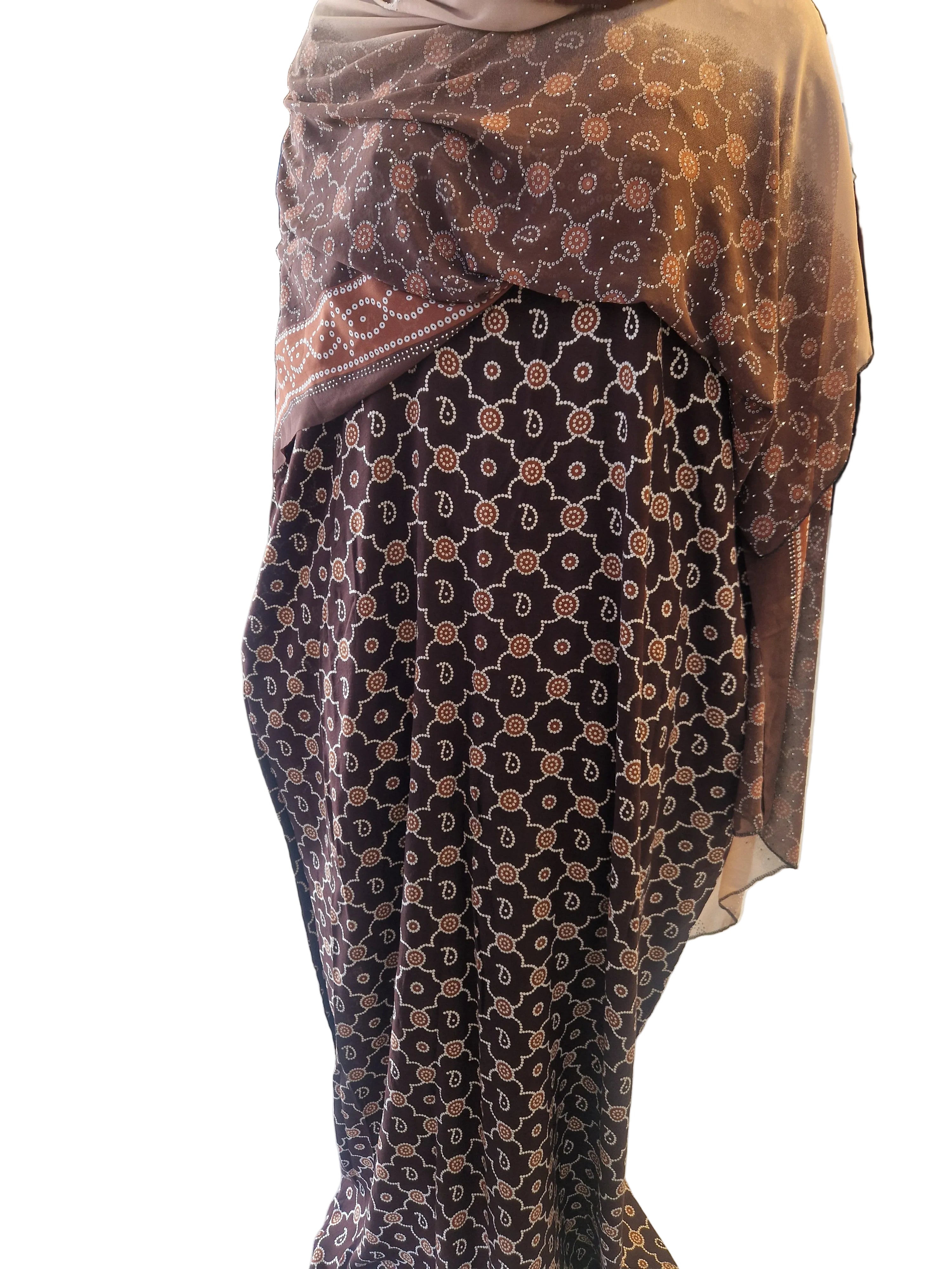 Printed Baati set with chiffon hijab